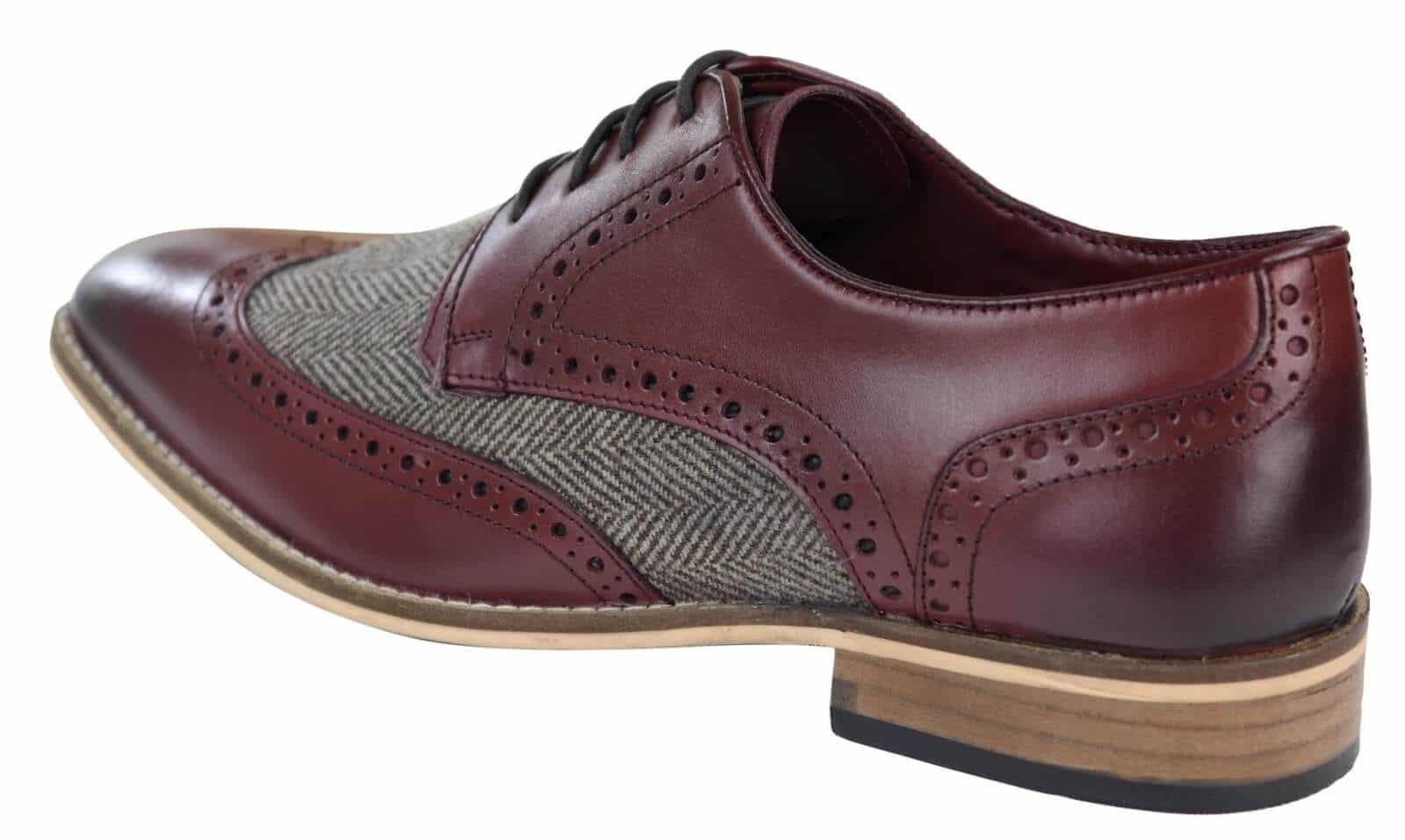 Sapatos masculinos de couro e tweed estilo Gatsby dos anos 1920