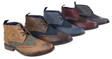 Botas de cano curto masculinas em couro e tweed com cadarço