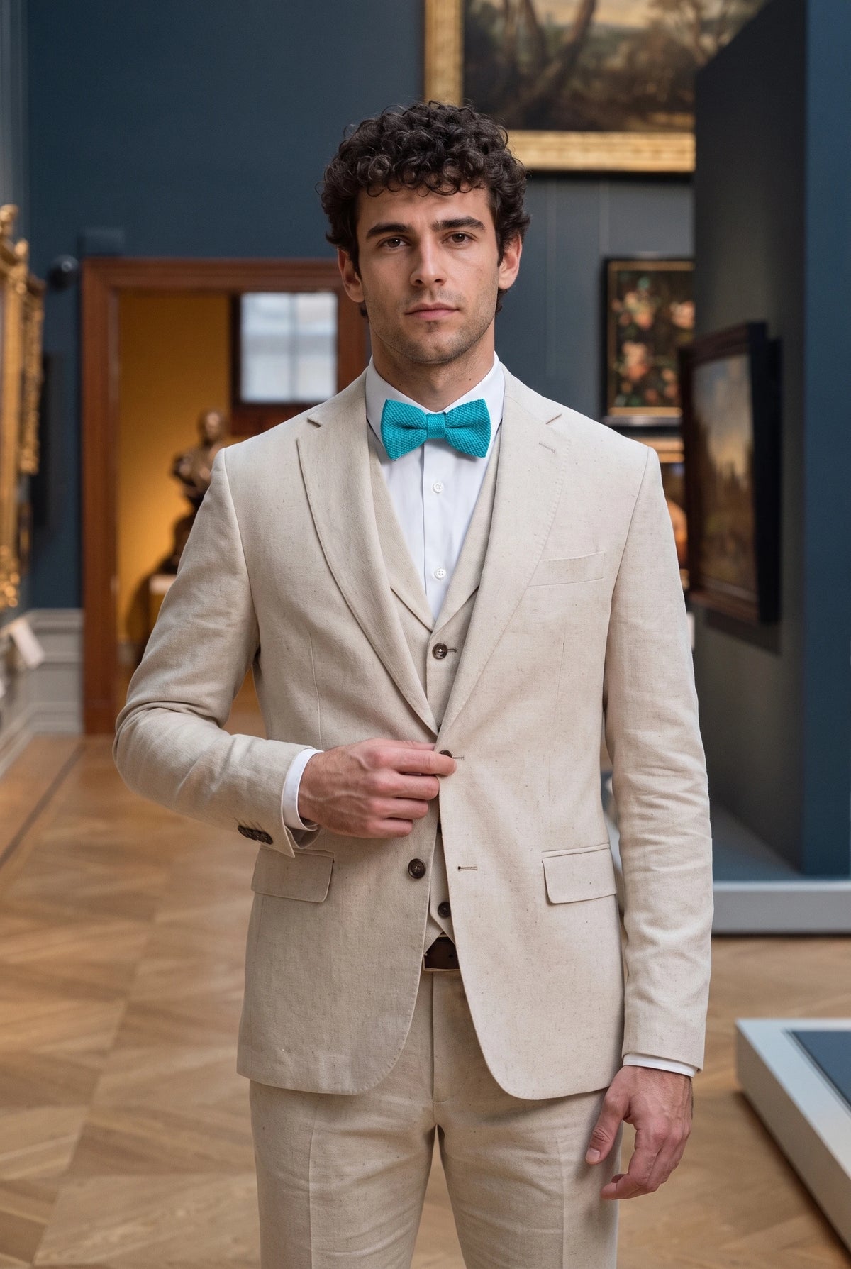 Gravata borboleta masculina azul-clara de tricô