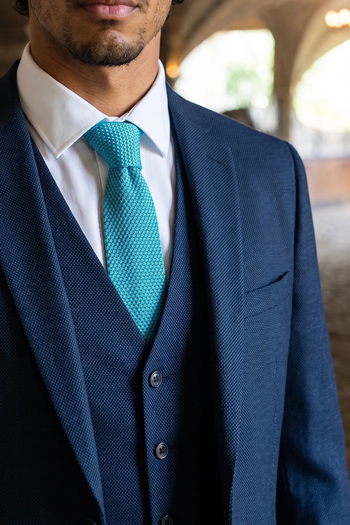 Gravata masculina azul-clara de tricô