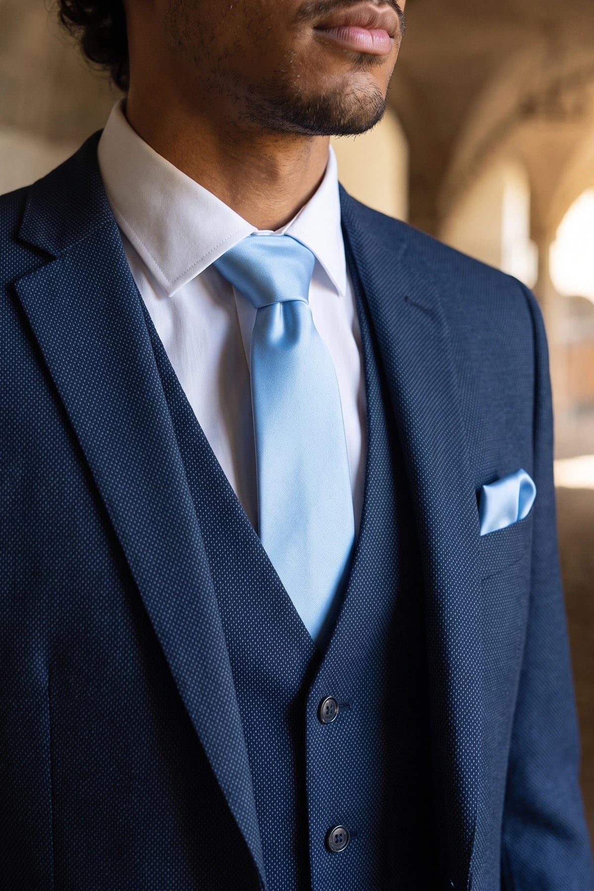 Conjunto de gravata azul claro masculina