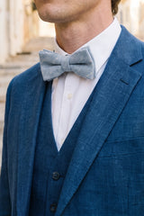 Gravata borboleta masculina em tweed azul claro