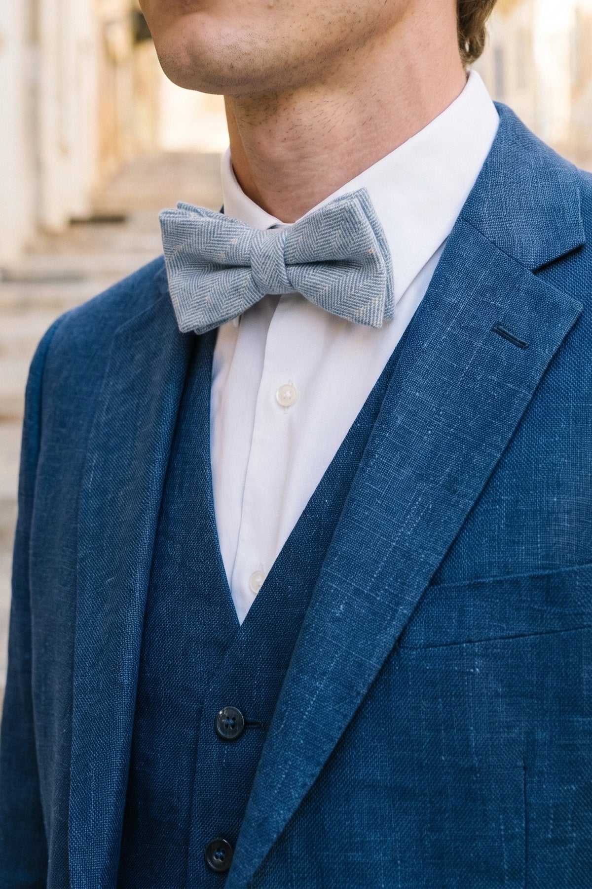 Gravata borboleta masculina em tweed azul claro