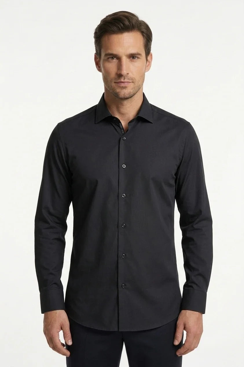 Camisa social masculina de manga comprida com botões - Preta