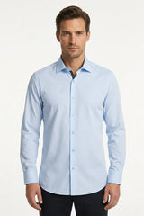 Camisa social masculina de manga comprida com botões - Azul