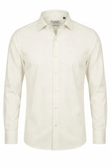 Camisa social masculina de manga comprida com botões - Creme