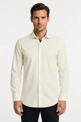 Camisa social masculina de manga comprida com botões - Creme