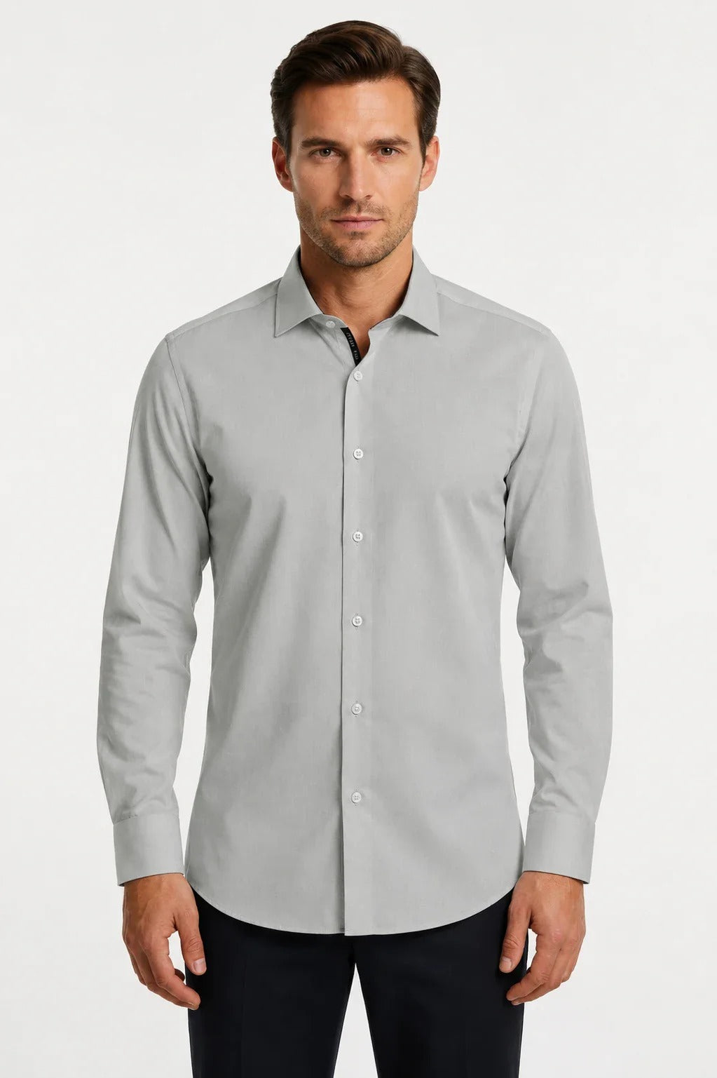 Camisa social masculina de manga comprida com botões - Cinza