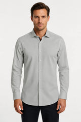 Camisa social masculina de manga comprida com botões - Cinza