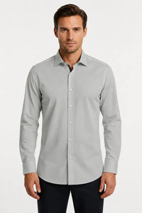 Camisa social masculina de manga comprida com botões - Cinza