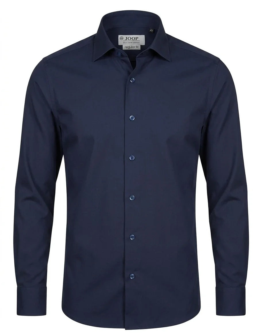 Camisa social masculina de manga comprida com botões - Azul-marinho