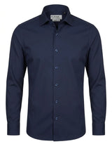 Camisa social masculina de manga comprida com botões - Azul-marinho