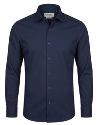 Camisa social masculina de manga comprida com botões - Azul-marinho