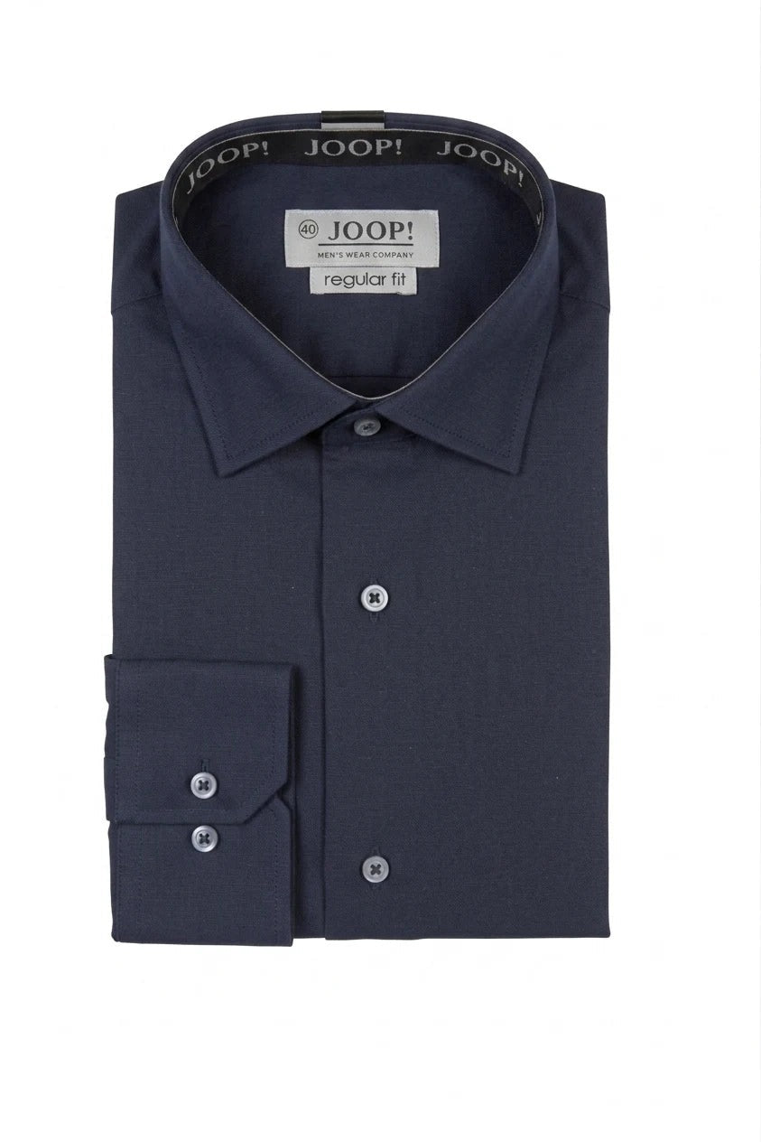 Camisa social masculina de manga comprida com botões - Azul-marinho