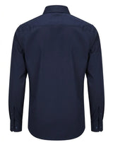 Camisa social masculina de manga comprida com botões - Azul-marinho