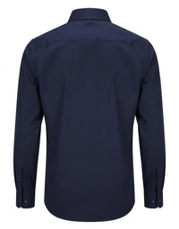 Camisa social masculina de manga comprida com botões - Azul-marinho