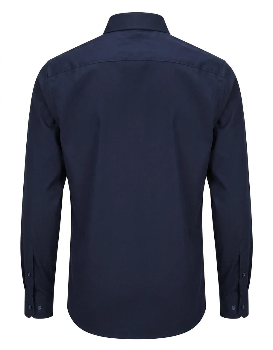 Camisa social masculina de manga comprida com botões - Azul-marinho