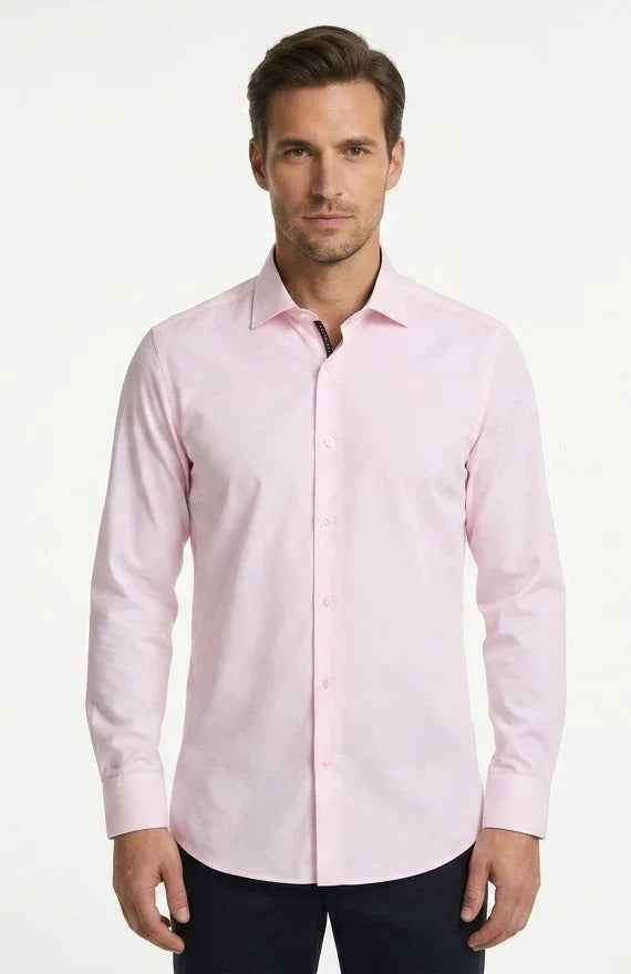 Camisa social masculina de manga comprida com botões - Rosa