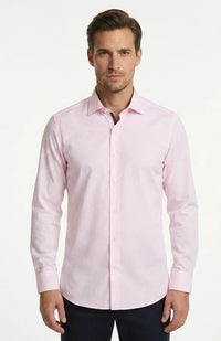 Camisa social masculina de manga comprida com botões - Rosa