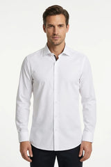 Camisa social masculina de manga comprida com botões - Branca