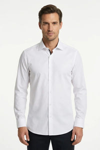 Camisa social masculina de manga comprida com botões - Branca
