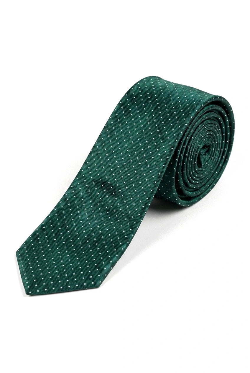 Gravata, lenço e prendedor de gravata de cetim de seda combinando para casamento masculino, com estampa de bolinhas.