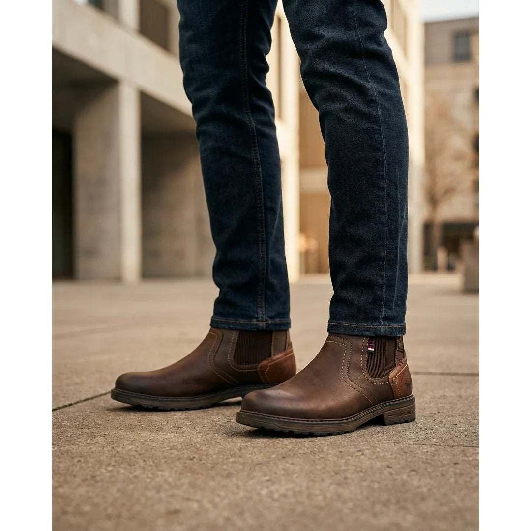 Botas Chelsea de cano curto masculinas, cor marrom Mokka, resistentes à água.