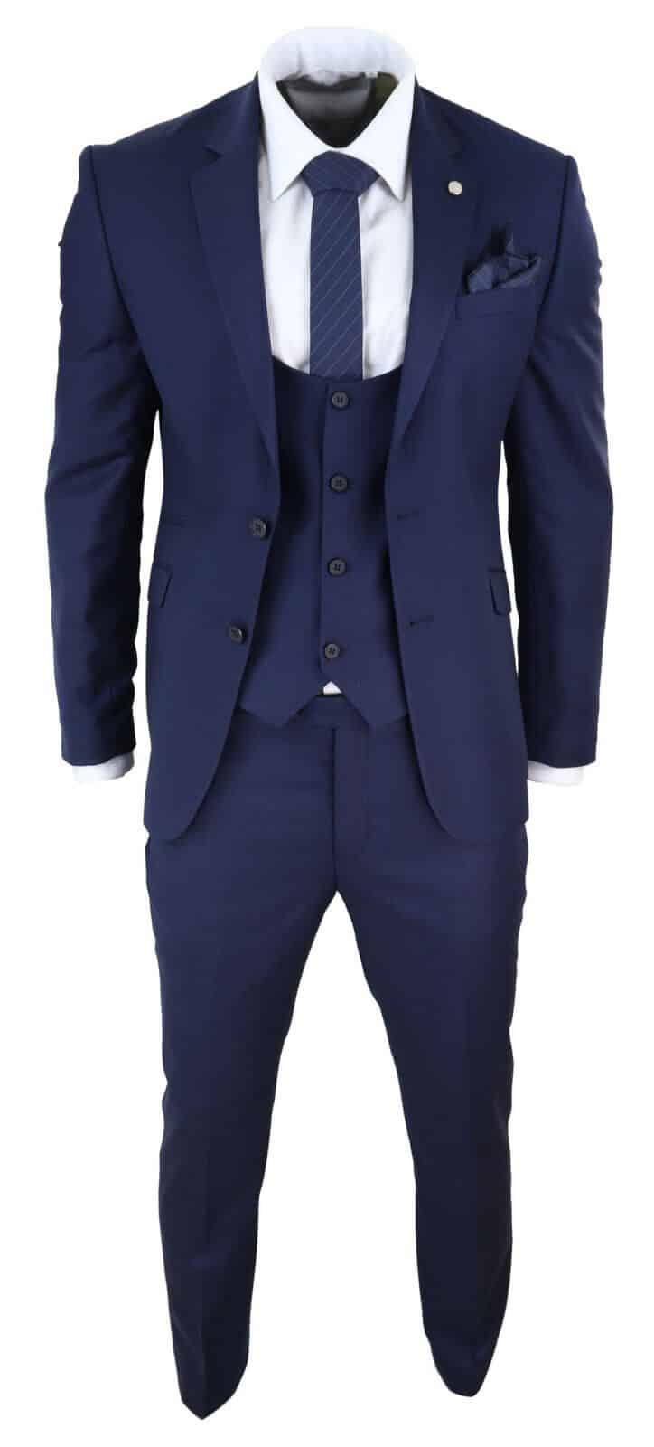Terno de casamento masculino azul-marinho de 3 peças