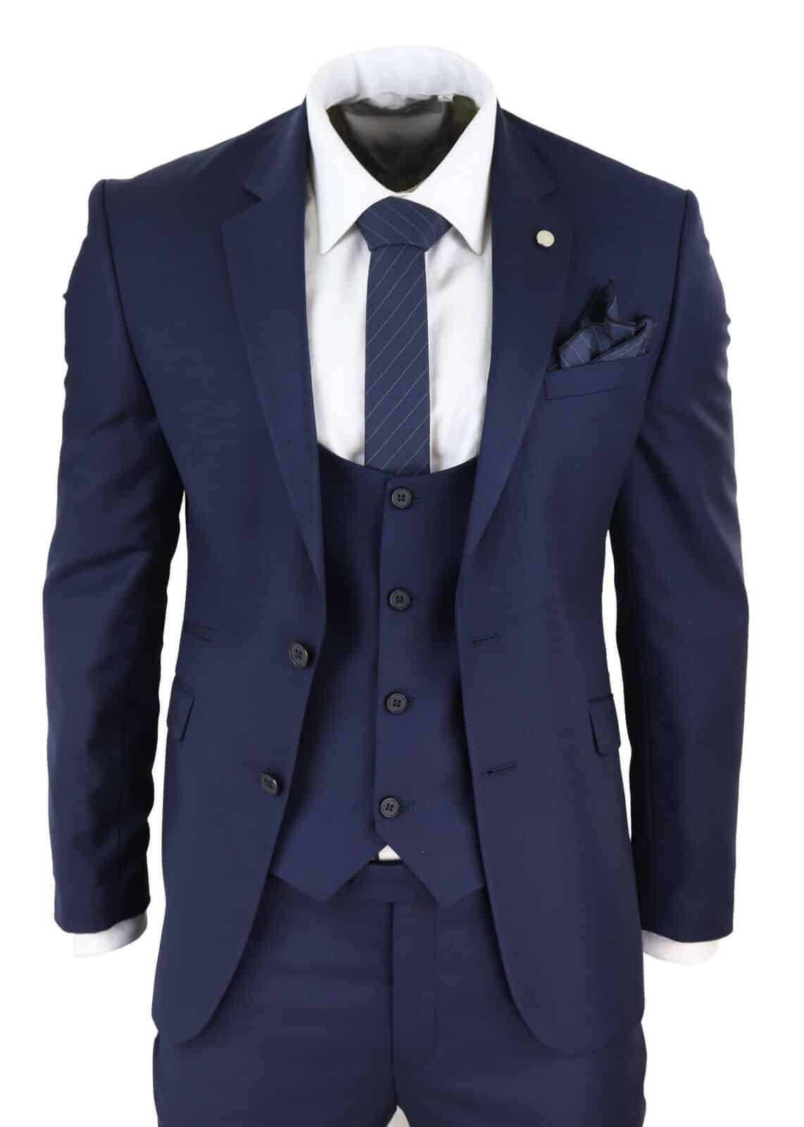 Terno de casamento masculino azul-marinho de 3 peças
