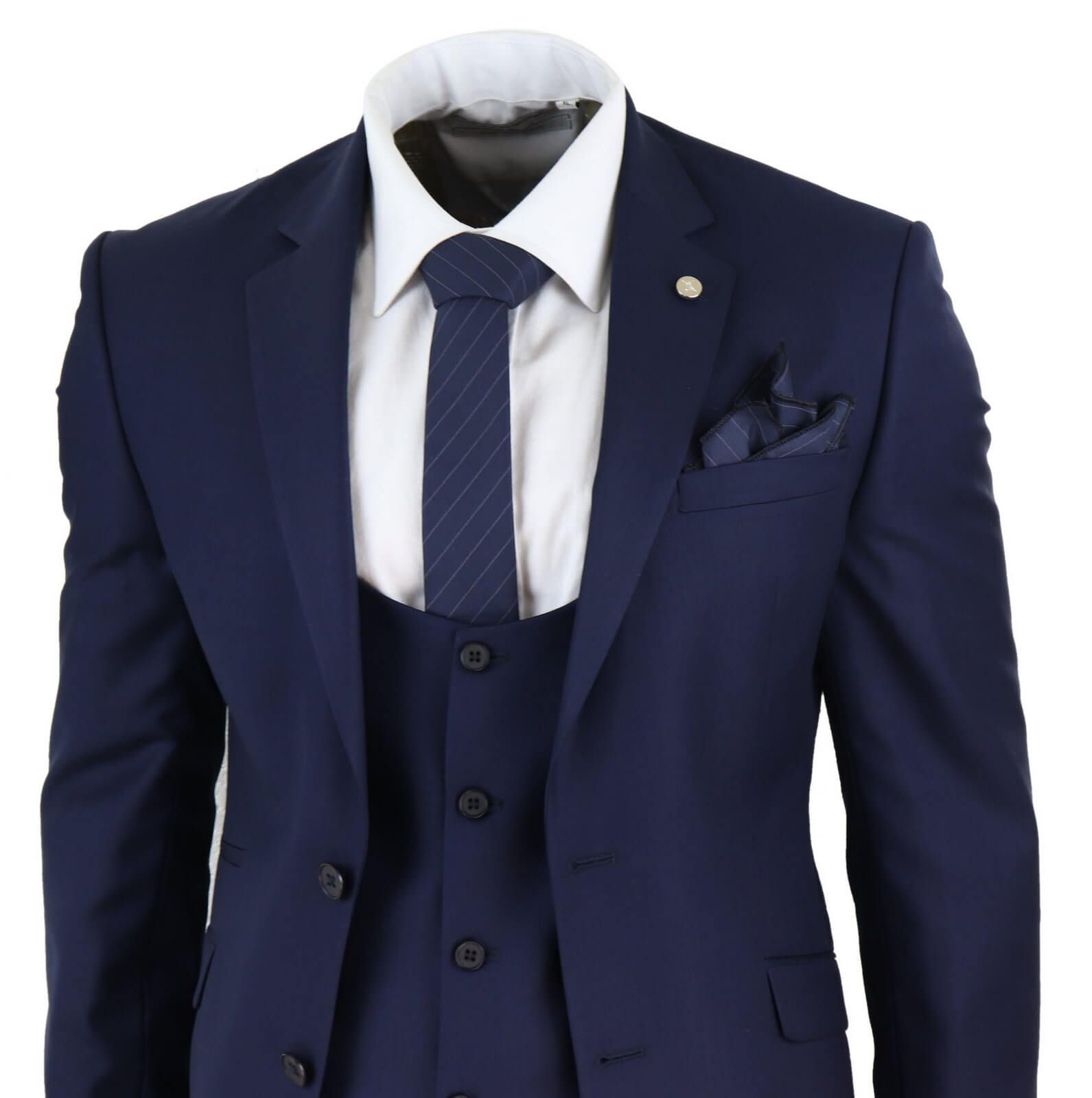 Terno de casamento masculino azul-marinho de 3 peças