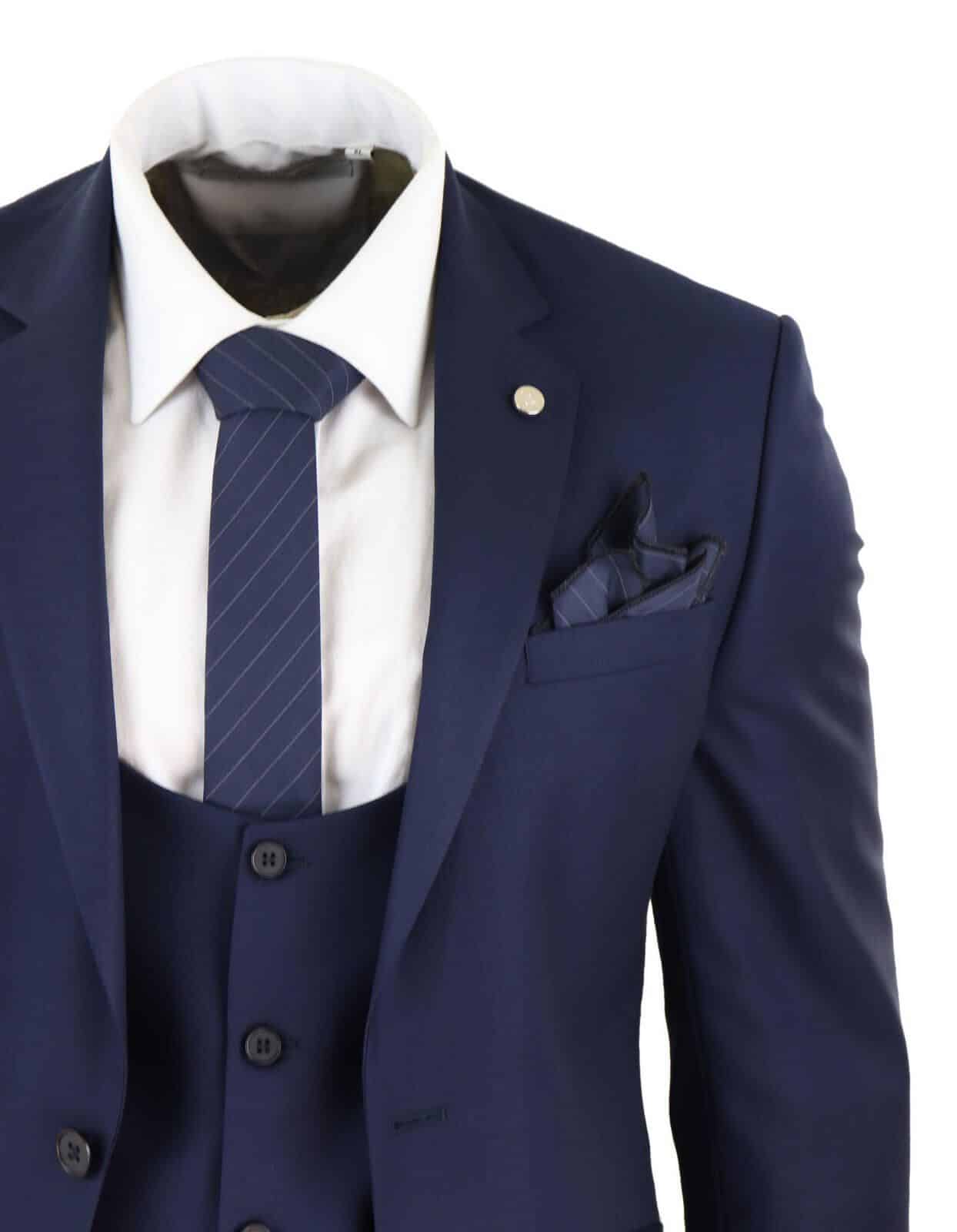 Terno de casamento masculino azul-marinho de 3 peças
