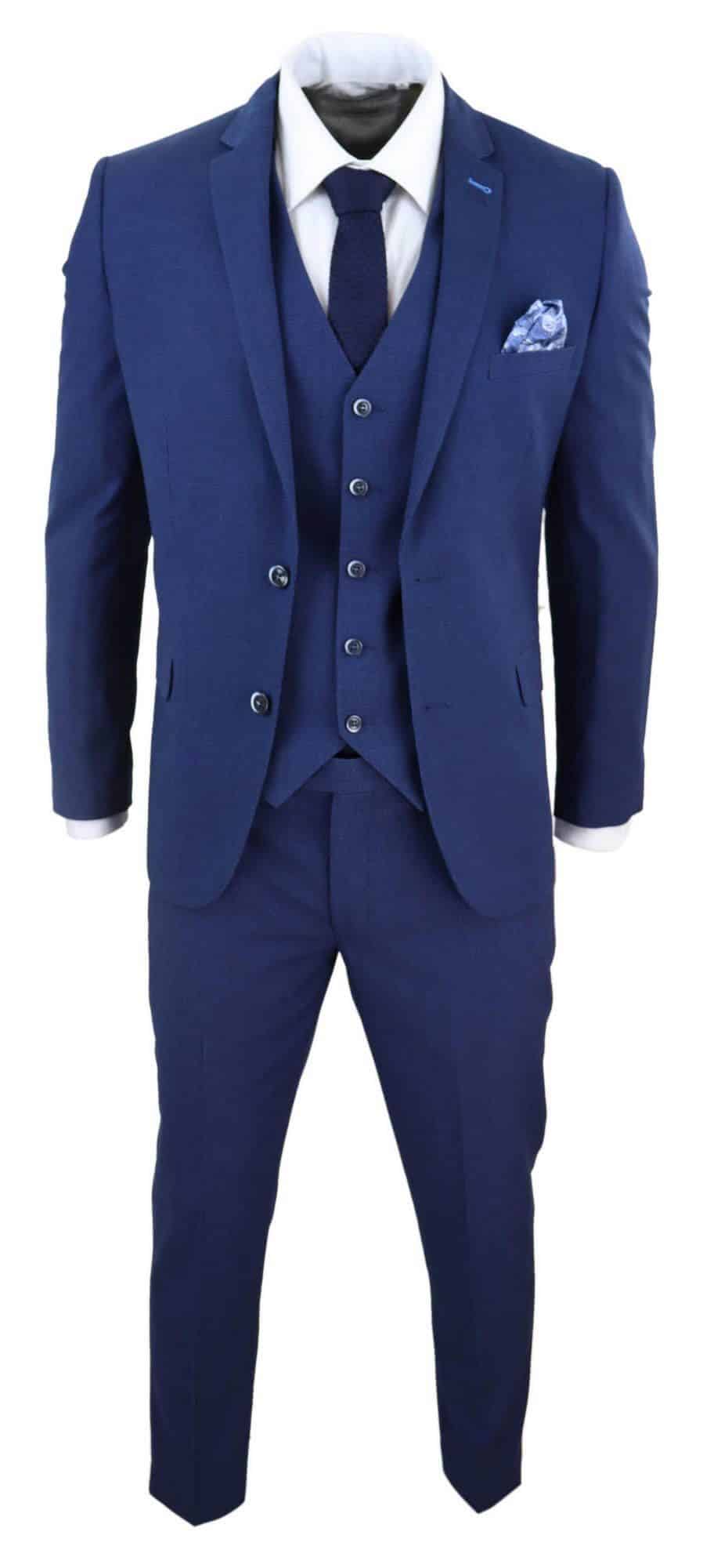 Terno de casamento masculino azul-marinho de 3 peças