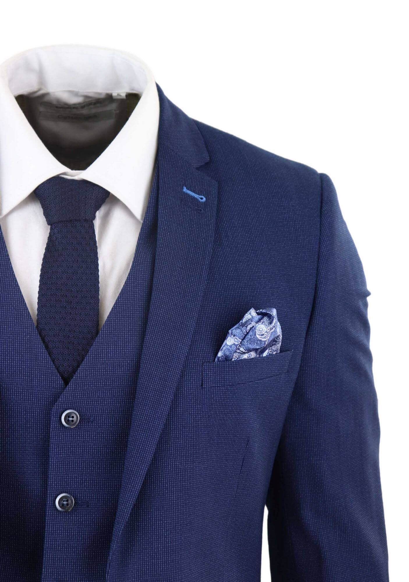 Terno de casamento masculino azul-marinho de 3 peças
