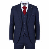 IM54 - Terno masculino azul-marinho xadrez de corte ajustado, 3 peças