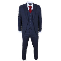IM54 - Terno masculino azul-marinho xadrez de corte ajustado, 3 peças
