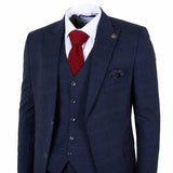 IM54 - Terno masculino azul-marinho xadrez de corte ajustado, 3 peças