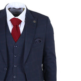 IM54 - Terno masculino azul-marinho xadrez de corte ajustado, 3 peças