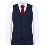 IM54 - Terno masculino azul-marinho xadrez de corte ajustado, 3 peças