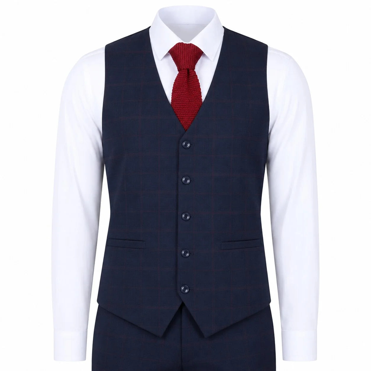 IM54 - Terno masculino azul-marinho xadrez de corte ajustado, 3 peças