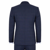 IM54 - Terno masculino azul-marinho xadrez de corte ajustado, 3 peças
