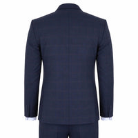 IM54 - Terno masculino azul-marinho xadrez de corte ajustado, 3 peças
