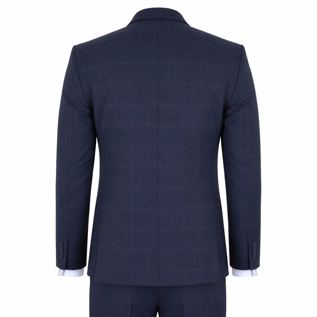 IM54 - Terno masculino azul-marinho xadrez de corte ajustado, 3 peças
