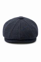 Boina masculina estilo jornaleiro em tweed azul marinho
