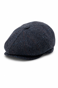 Boina masculina estilo jornaleiro em tweed azul marinho