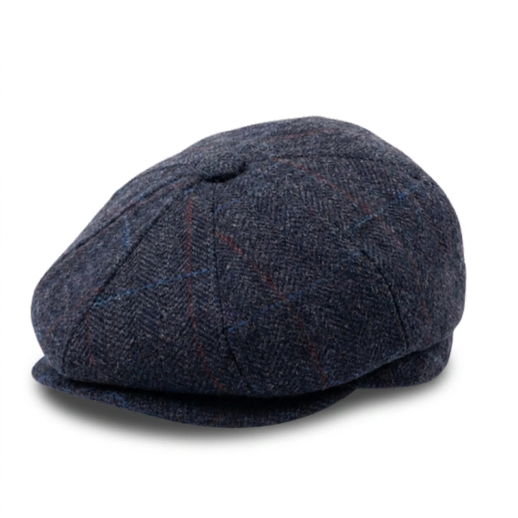 Boina masculina estilo jornaleiro em tweed azul marinho