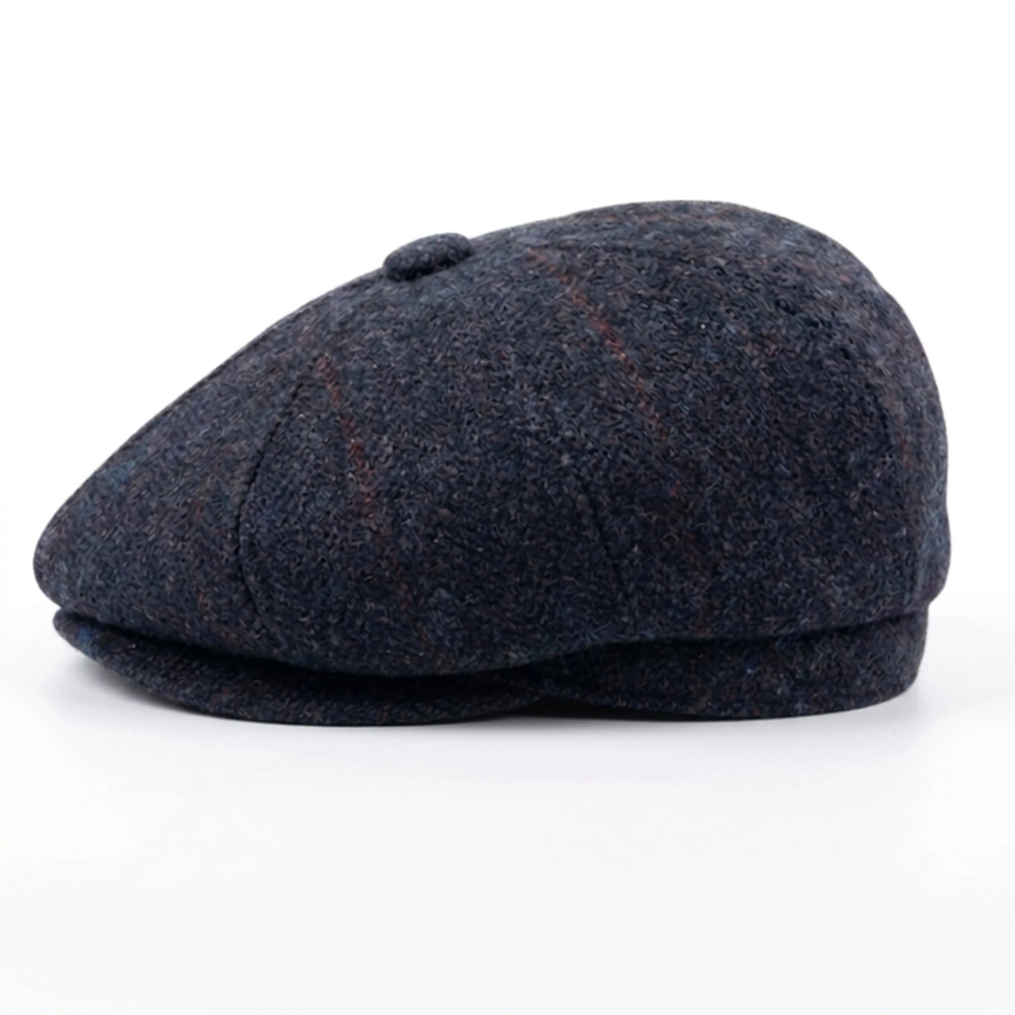 Boina masculina estilo jornaleiro em tweed azul marinho
