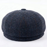 Boina masculina estilo jornaleiro em tweed azul marinho