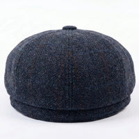 Boina masculina estilo jornaleiro em tweed azul marinho