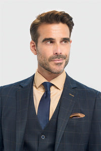 Blazer masculino xadrez azul-marinho com corte ajustado