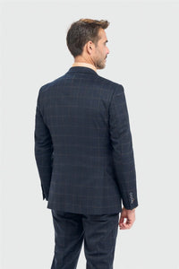 Blazer masculino xadrez azul-marinho com corte ajustado